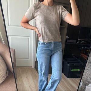 Elegant 100% Silk Beige neutral Casual or Dressy Short Sleeve Shirt Top